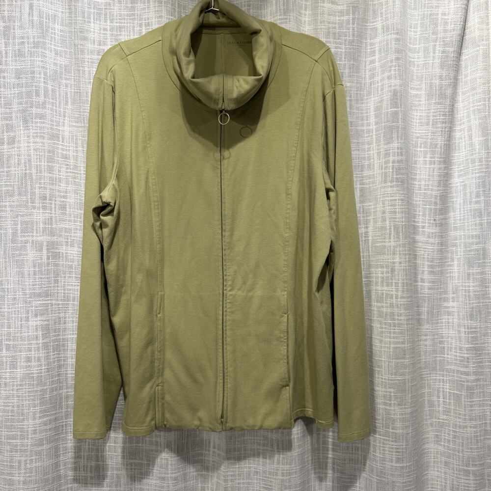 EILEEN FISHER Jacket XL Organic Cotton Blend Jersey Track Zip Green minimalist